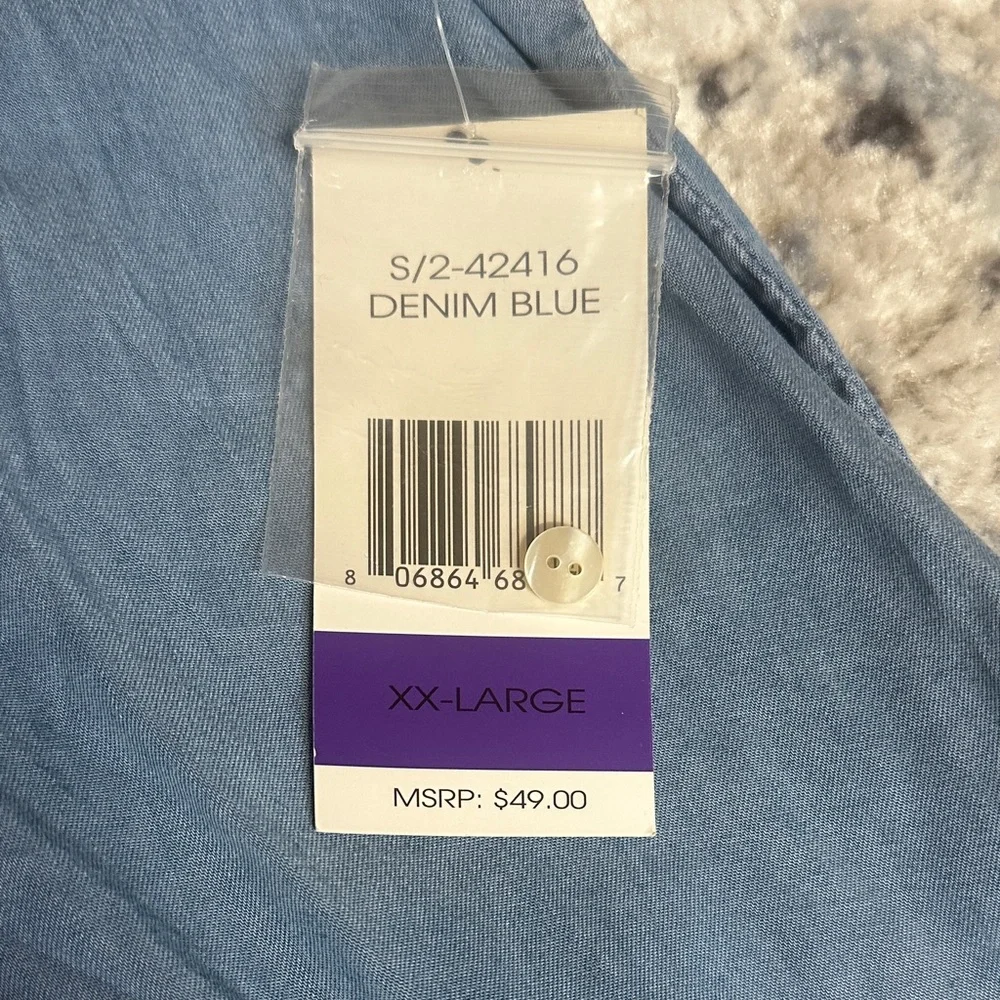 Terre Bleue Denim Blue Embroidered Sleeveless Button Front Dress XXL - Picture 4 of 8